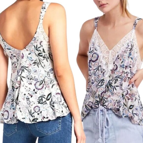 Free People Tops - Free People Intimately Infinite Love Printed Lace Cami Top Size XS White Purple